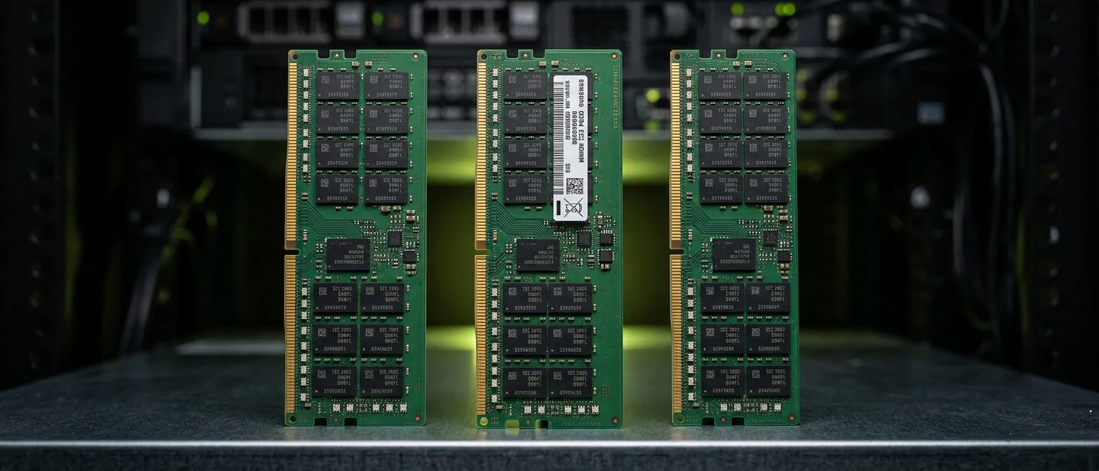 DDR4 ECC RDIMM server memory modules standing upright