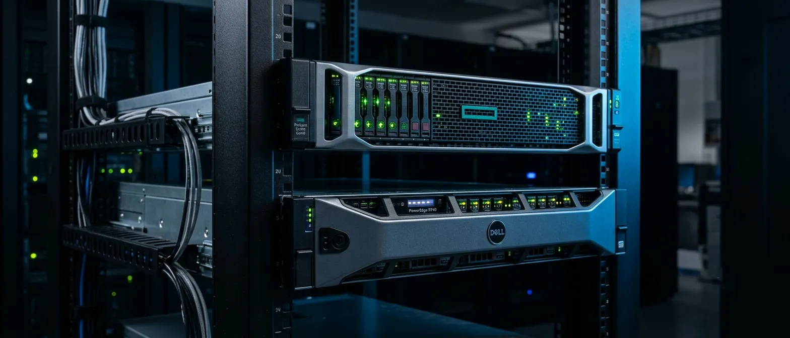 Rack-mounted enterprise servers with LED status indicators
